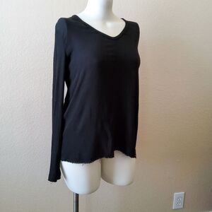 XCVI Wearables Long Sleeve Hi-Low Tunic Ribbed Knit Top Size S Black New